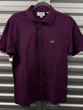 LACOSTE Dark Purple Crocodile Logo Short Sleeves Classic Fit Polo Sz S